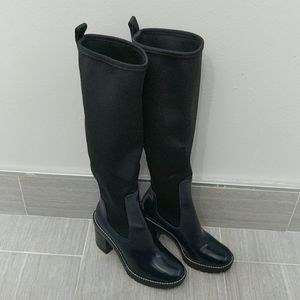 TORY BURCH Preston Rain Knee High Lug Sole Stretch Calf Boots 95mm Sz 5